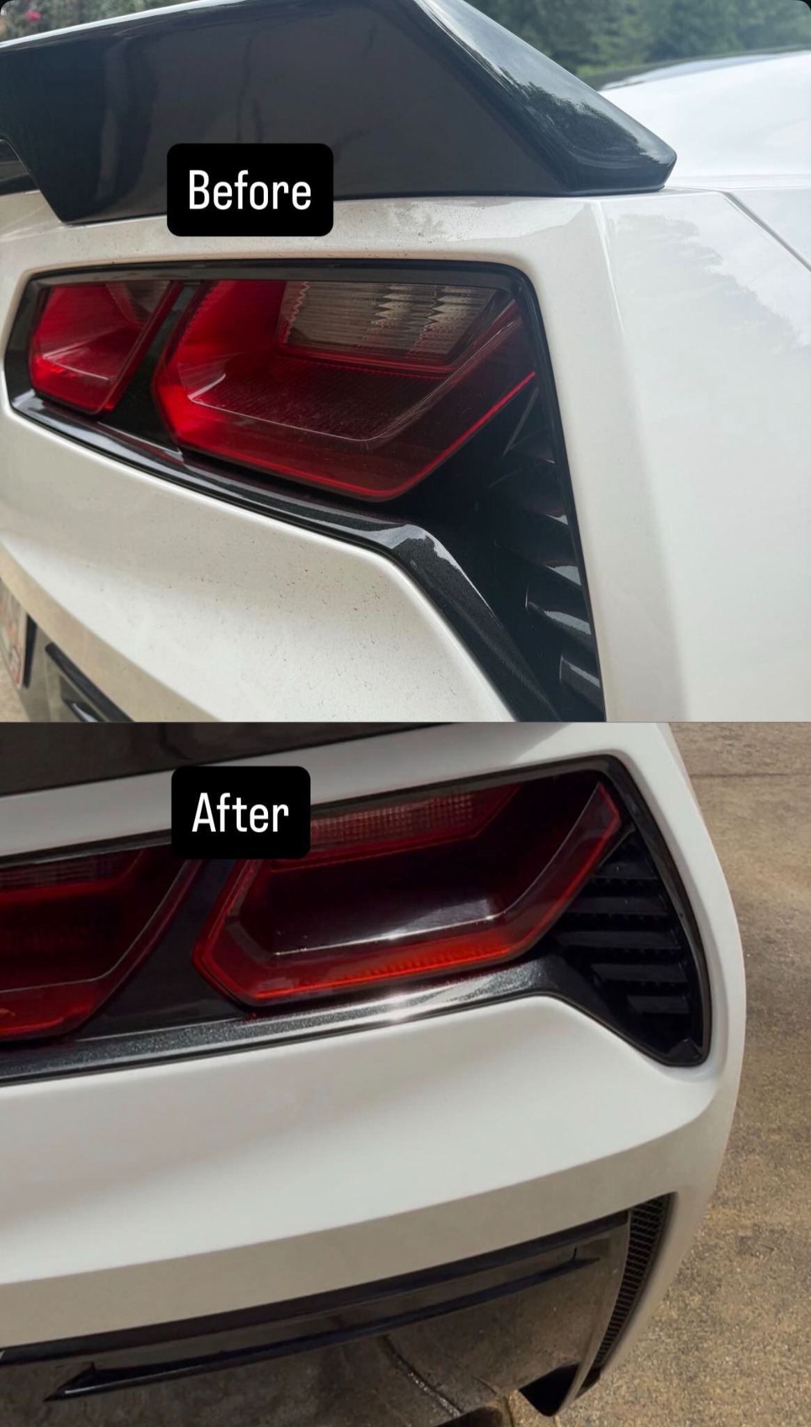 Corvette rear light area before and after detailing
